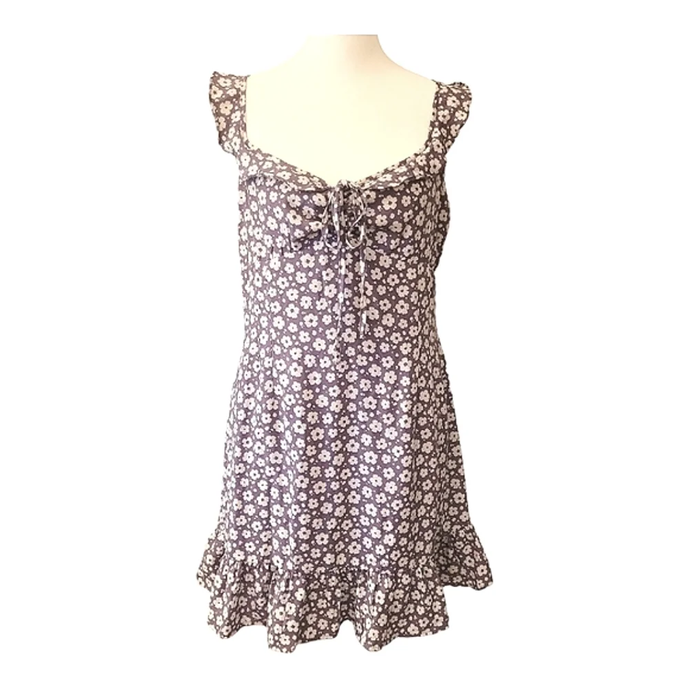Pink Lily Purple Floral Ruffle Tank Dress Lightweight Summer Dress Size Large